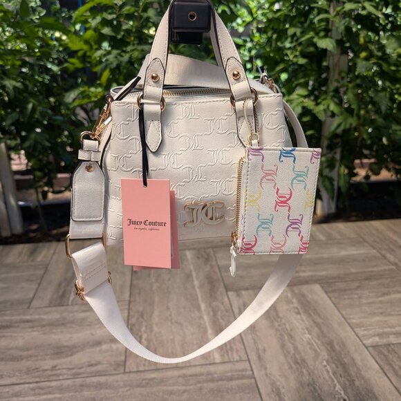 Juicy Couture, Mini Crossbody Bag White Debossed + Card Holder, Ret $79, NWT - Picture 4 of 12